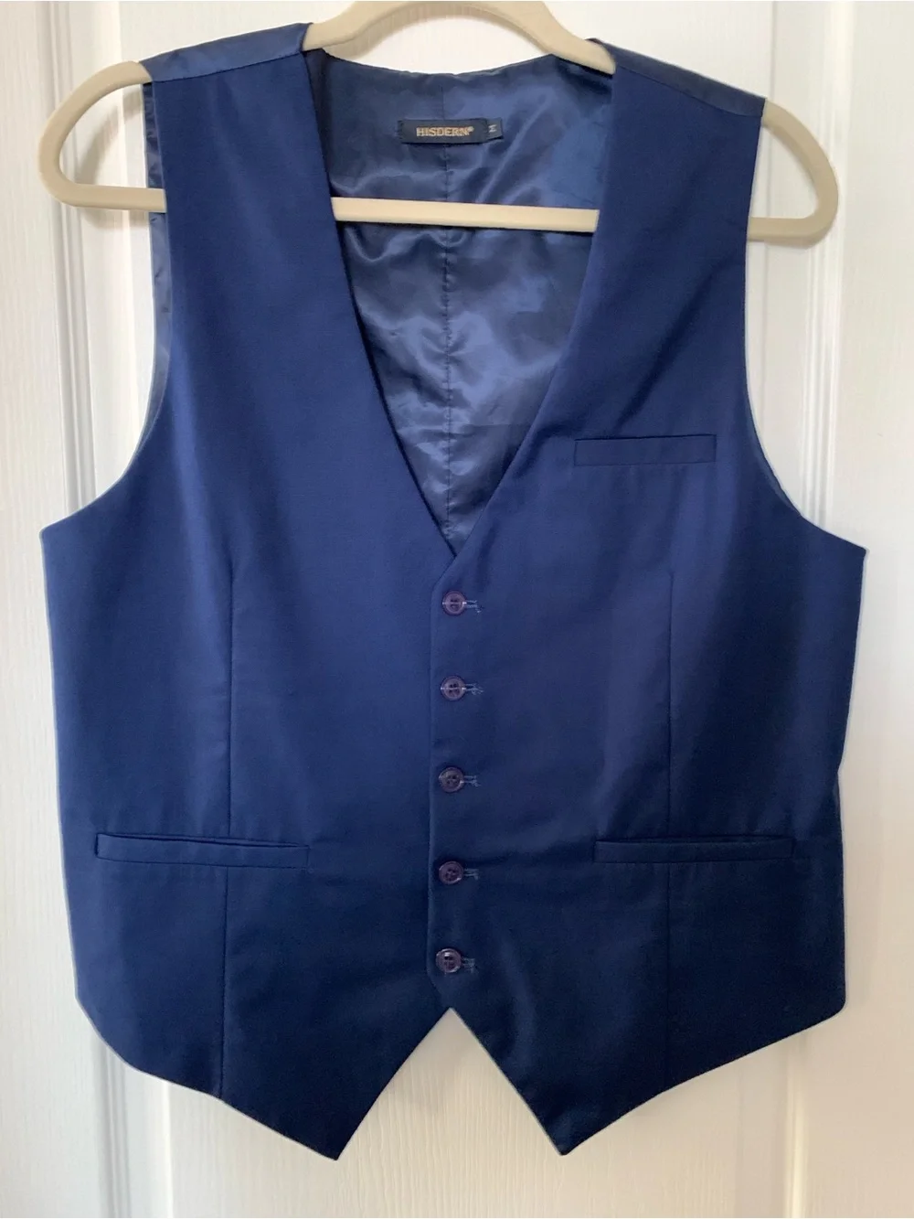 HISDERN Men’s Navy Blue Slim Fit Suit Vest Size Medium